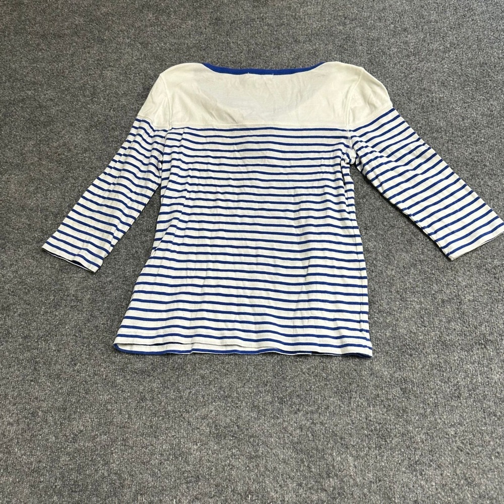 Lauren Ralph Lauren Top Womens Size PM Blue White Striped Lace Up Nautical Knit